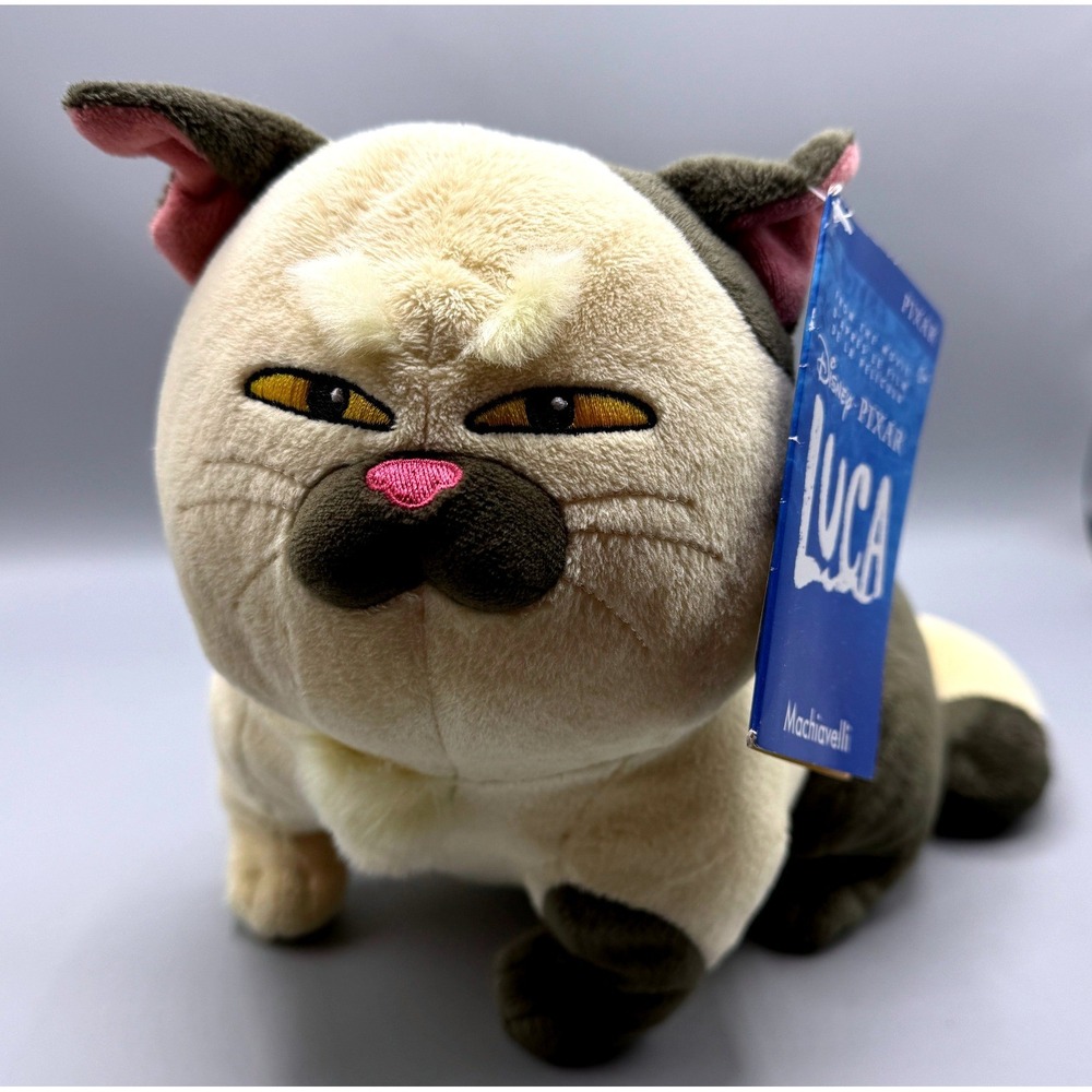 Disney Pixar Luca Machiavelli Cat Plush Stuffed Animal Cream Grey New with Tags